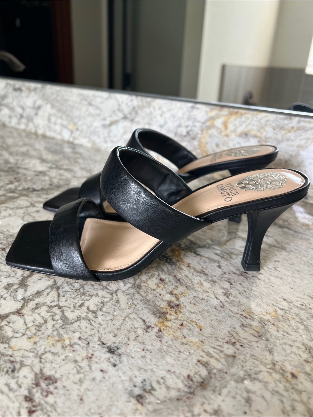 Vince Camuto  Two-Strap Square-Toe Heel leather Sandals - - Picture 3 of 10